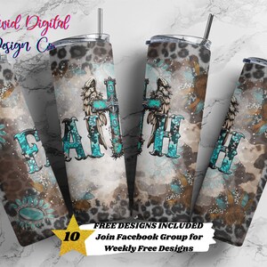 Faith Leopard Tooled Leather, 20oz Skinny Tumbler, Sublimation Design Templates, Straight PNG Digital Download, Sublimation Template