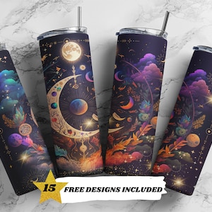 Celestial, maan, melkwegstelsel, astrologie, tarotkaarten, 20oz magere beker sublimatie ontwerpsjablonen, rechte png digitale download