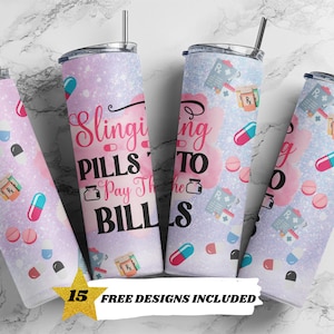 Schleudern von Pillen zum Bezahlen von Rechnungen, 20 Unzen Skinny Tumbler Sublimationsdesign Gerades Design Digitaler Download PNG
