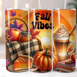 Fall Vibes, Pumpkin Spice, Pumpkins, Fall, Apple Pie, 20oz Skinny Tumbler Sublimation Design Templates, Straight PNG Digital Download