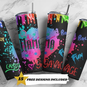 Mama Neon Paint Splatter PNG, Mama Tumbler, Sublimation Template 20 oz. Skinny Tumbler, DIGITAL DOWNLOAD