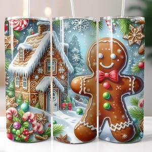 Gingerbread House, Gingerbread Cookie, Christmas, 20oz Skinny Tumbler Sublimation Design Templates, Straight PNG Digital Download