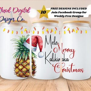 Mele Kalikimaka, Christmas, 16 oz. Libbey Glass, Sublimation Design Templates, PNG Digital Download, Sublimation Template, Clipart