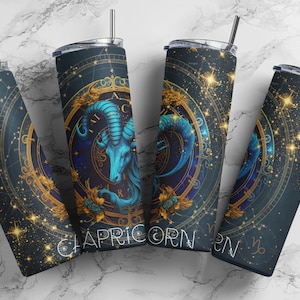 Vaso con purpurina del zodiaco celestial, vaso delgado de 20 oz, diseño de sublimación, diseño recto, descarga digital PNG, signo astrológico de Capricornio