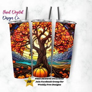 Árbol de calabaza de otoño, vaso delgado de 20 oz, plantillas de diseño de sublimación, descarga digital PNG recta, plantilla de sublimación