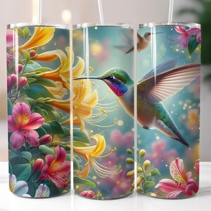 Hummingbird, Floral, 20oz Skinny Tumbler Sublimation Design Templates, Straight PNG Digital Download