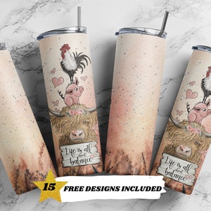 Farm Animals Tumbler, 20 oz Skinny Tumbler Sublimation Design Straight Design Digital Download PNG