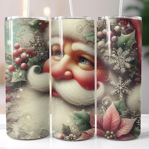 Weihnachtsmann, Weihnachten, Weihnachtsstern, 20 Unzen Skinny Tumbler Sublimationsdesign-Vorlagen, gerader PNG digitaler Download