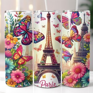 Eiffel Tower, Paris, Europe, Travel, 20oz Skinny Tumbler Sublimation Design Templates, Straight PNG Digital Download