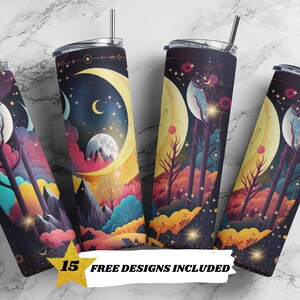 Celestial, Lua, Galáxia, Astrologia, Cartas de Tarô, Modelos de Design de Sublimação de Copo Magro de 20oz, Download Digital PNG Reto
