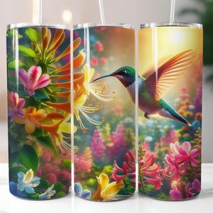 Hummingbird, Floral, 20oz Skinny Tumbler Sublimation Design Templates, Straight PNG Digital Download