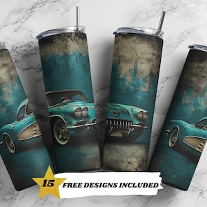 Vintage Cars, 20oz Skinny Tumbler, Sublimation Design Templates, Straight PNG Digital Download, Sublimation Template