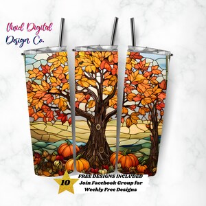 Árbol de calabaza de otoño, vaso delgado de 20 oz, plantillas de diseño de sublimación, descarga digital PNG recta, plantilla de sublimación