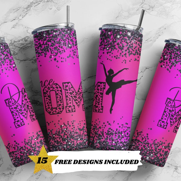 Dance Mom Hot Pink Black Glitter, 20 oz. Skinny Tumbler, DIGITAL DOWNLOAD