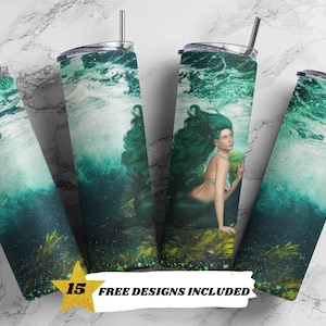 Mermaid Tumbler, 20 oz Skinny Tumbler Sublimation Design Straight Design Digital Download PNG