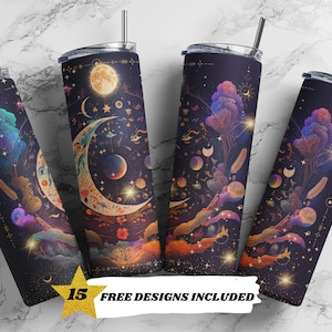 Celestial, Lua, Galáxia, Astrologia, Cartas de Tarô, Modelos de Design de Sublimação de Tumbler Skinny de 20 onças, Download Digital PNG Reto