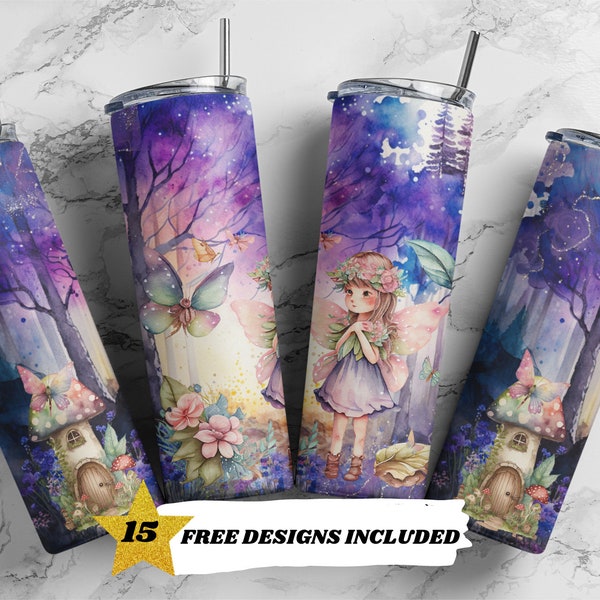 Fairy Tumbler, Magical, Fantasy, Flower Butterfly 20 oz. Skinny Tumbler, DIGITAL DOWNLOAD