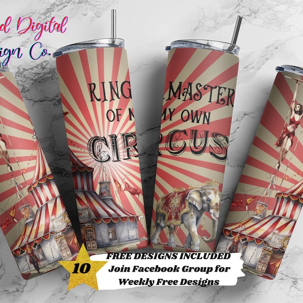 Ringmaster, Circus, Funny, 20oz Skinny Tumbler Sublimation Design Templates, Straight PNG Digital Download