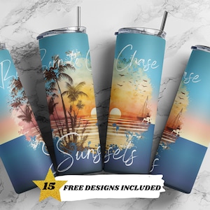 Beach Summer Sunset Tumbler Wrap 20oz Skinny Tumbler Sublimation Design Templates Straight PNG Digital Download Seamless PNG