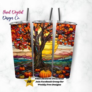 Árbol de calabaza de otoño, vaso delgado de 20 oz, plantillas de diseño de sublimación, descarga digital PNG recta, plantilla de sublimación