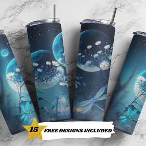 Dandelion Dragonfly Inspirational, Affirmation, 20oz Skinny Tumbler Sublimation Design Templates, Straight PNG Digital Download