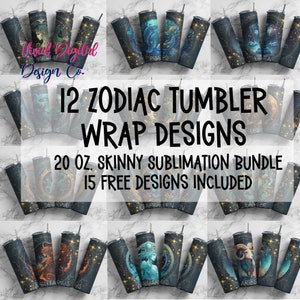 Sternzeichen Becher Bündel, 20 Unzen Skinny Tumbler, Sublimationsdesign, digitaler Download PNG Astrologisches Zeichen