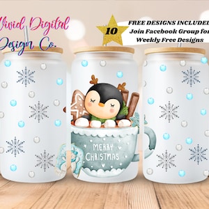 Pingüino de Navidad, Navidad, vaso Libbey de 16 oz, plantillas de diseño de sublimación, descarga digital PNG, plantilla de sublimación, clipart