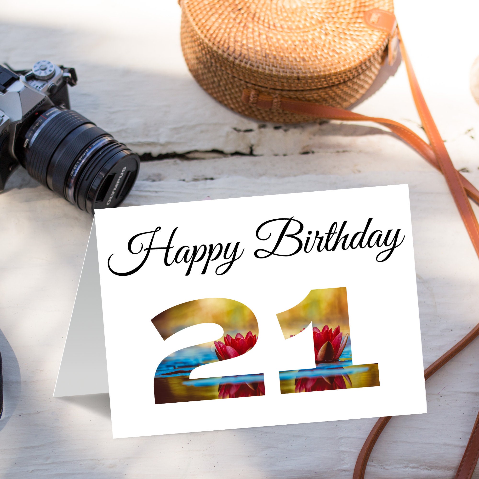 21st Birthday Card DIGITAL DOWNLOAD Printable Water Lily Floral Twenty ...