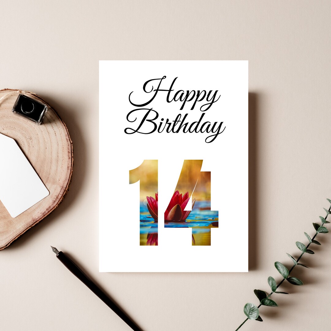 14th Birthday Card DIGITAL DOWNLOAD Printable Water Lily - Etsy