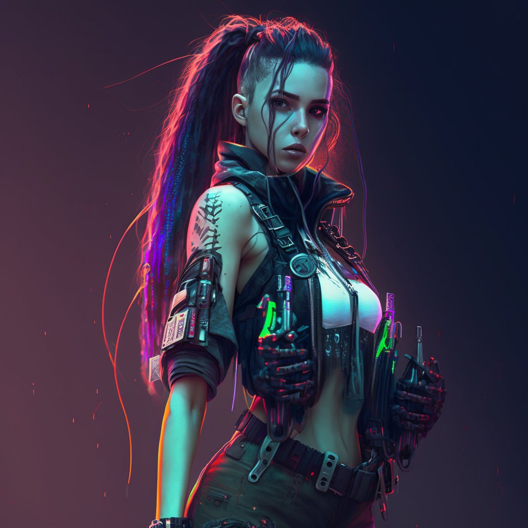 Cyberpunk Girl - Neon Mirra - Digital Art, Fantasy & Mythology