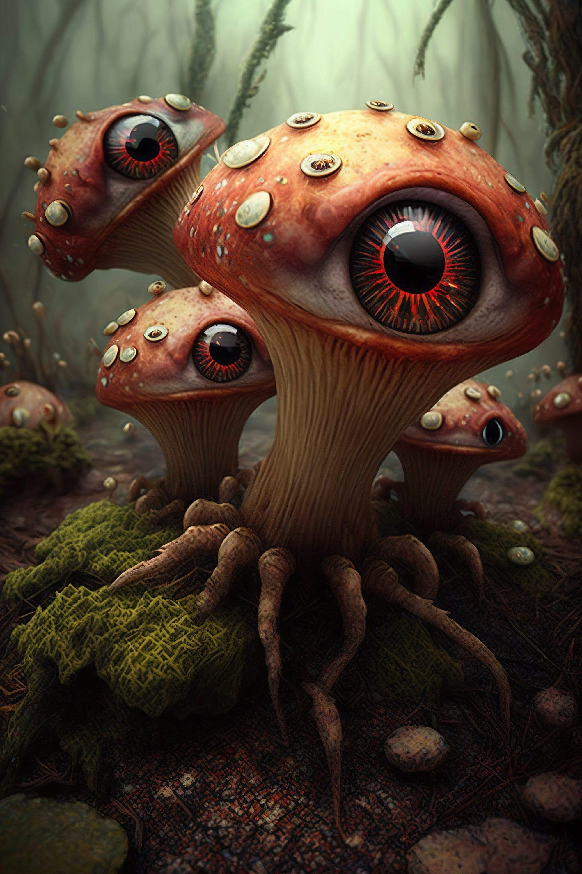 Weirdcore Aesthetic Mushroom Eyes Trucker Cap