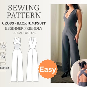 Backless Jumpsuit Sewing Pattern for Beginner Includes 6 Sizes XS-XXL Wide Leg Jumpsuit For Women Palazzo Pants PDF Sewing Pattern For Event