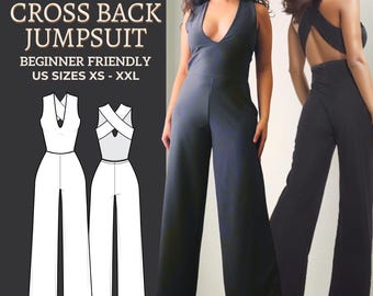 Backless Jumpsuit Sewing Pattern: Beginner Wide Leg Palazzo Pants (PDF Pattern)