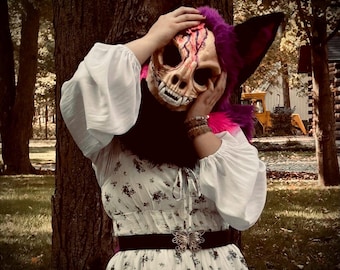 Purple Pink and Black Candy G0re Skull Cat Fursuit Mini Partial Premade