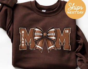 Personalized Football Mom Crewneck, Custom Player Name Number Sweatshirt, Game Day Bow Hoodie, Friday Night Lights Pullover, Football Mama