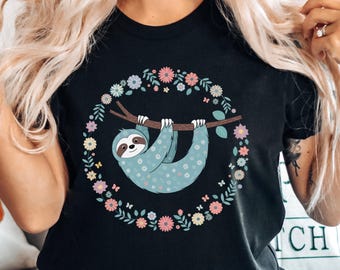 Funny Sloth Comfort Colors Shirt: Floral Meme Tee
