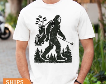 Bigfoot Golfer Comfort Colors Tee: Funny Sasquatch Golfing Shirt