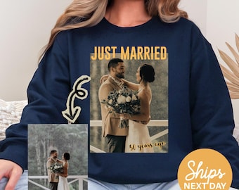 50th Anniversary Sweatshirt, Just Married 50 Years Ago Crewneck, Custom Wedding Photo Hoodie, Golden Anniversary Gift, Parents Anniversary