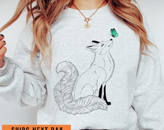 Fox and Butterfly Hoodie: Nature Lover Crewneck Sweatshirt