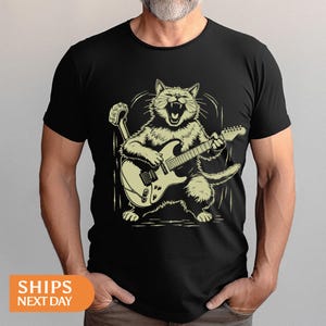 Cat Playing Guitar T-Shirt: Comfort Colors Cat Lover Tee