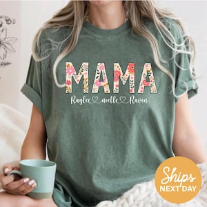 Personalized Floral Mama T-Shirt: Custom Kids Names Tee