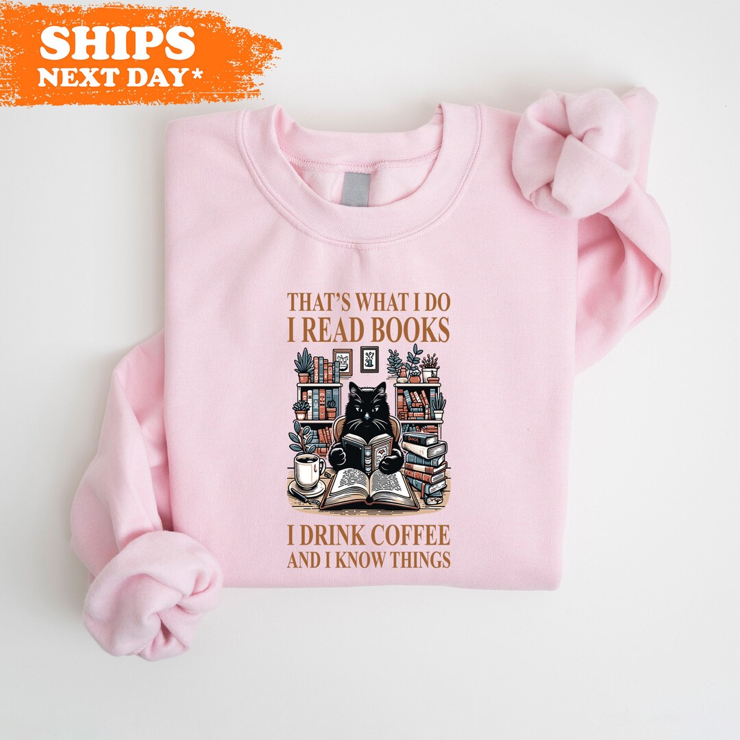 Cute Cat and Book Lover Crewneck, Reading Hoodie, Cat Lover Gifts