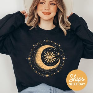 mystic moon sweatshirt, celestial moon crewneck, moon graphic hoodie, moon lover gifts, moon phase sweatshirt, boho moon crewneck, moon gift