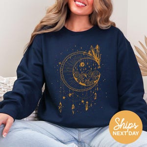 mystic moon sweatshirt, celestial moon crewneck, witchy moon hoodie, spiritual moon crewneck, moon phase sweatshirt, moon lover gifts