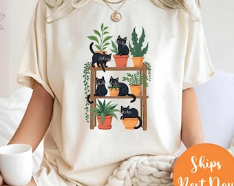 Cat Mom Comfort Colors Shirt: Cats and Plants Tee, Cat Lover Gift