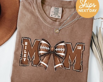 Football Mom Bow Shirt, Personalized Player Name and Number Tee, Game Day Apparel, Custom Sports Mom Gift, Vintage High School Football Tee