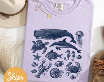 Retro Sea Animal T-Shirt: Vintage Ocean Lover Gift