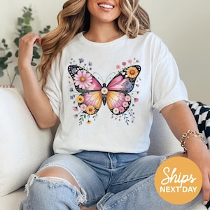floral butterfly comfort colors shirt, butterfly shirt, butterfly lover gifts, boho butterfly shirt, aesthetic butterfly tee, nature t-shirt