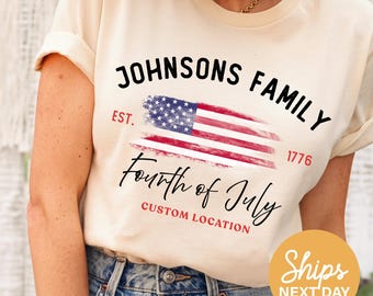 Custom Family Fourth of July Tee, American Flag Reunion Shirt
