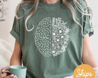 Floral Brain Mental Health T-Shirt: Eco-Friendly Nurse Tee